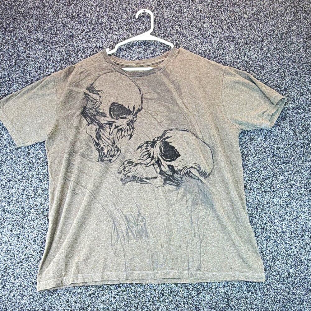 the Ravi Vincent Men's Gray Skull Graphic Crew Neck Short Sleeve Knit Tee XL